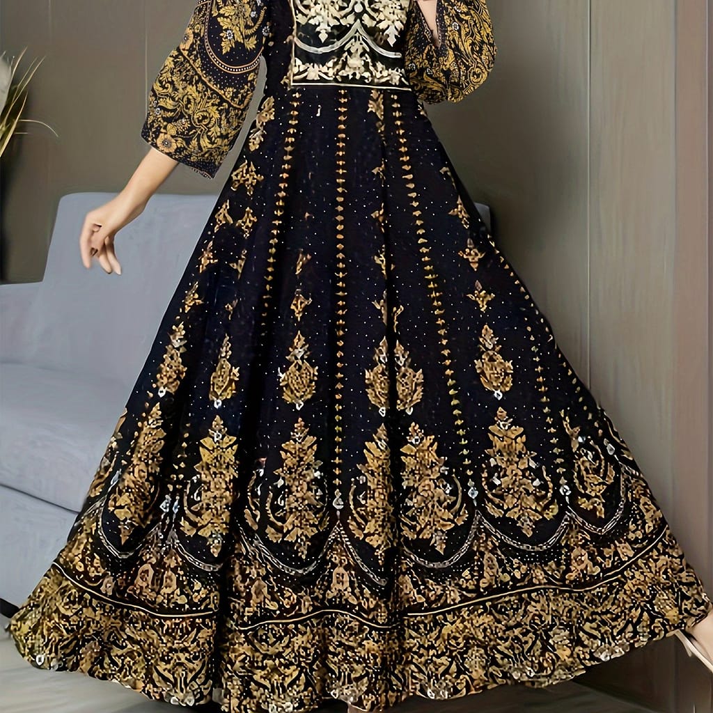 Embroidered V-neck Tunic Dress With Belt – Polyester, , Adult, Woven, 107 G/m² Clothing Shop Online at Dubai Trades 2