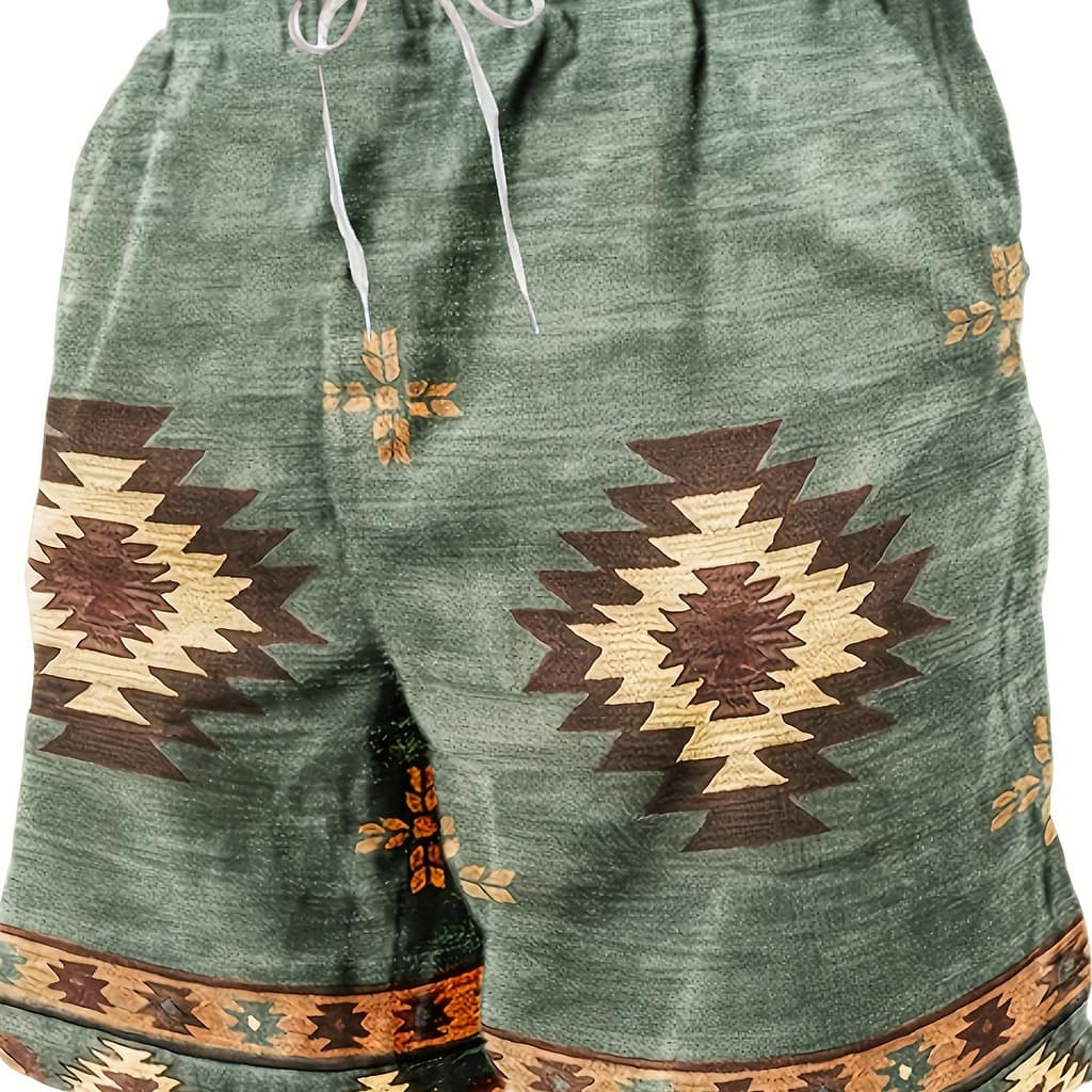 Ethnic Style Graphic Pattern Shorts With Drawstring And Pockets, Chic And Stylish Shorts For Men’s Summer Leisurewear And Vacation Resorts Clothing Shop Online at Dubai Trades 2
