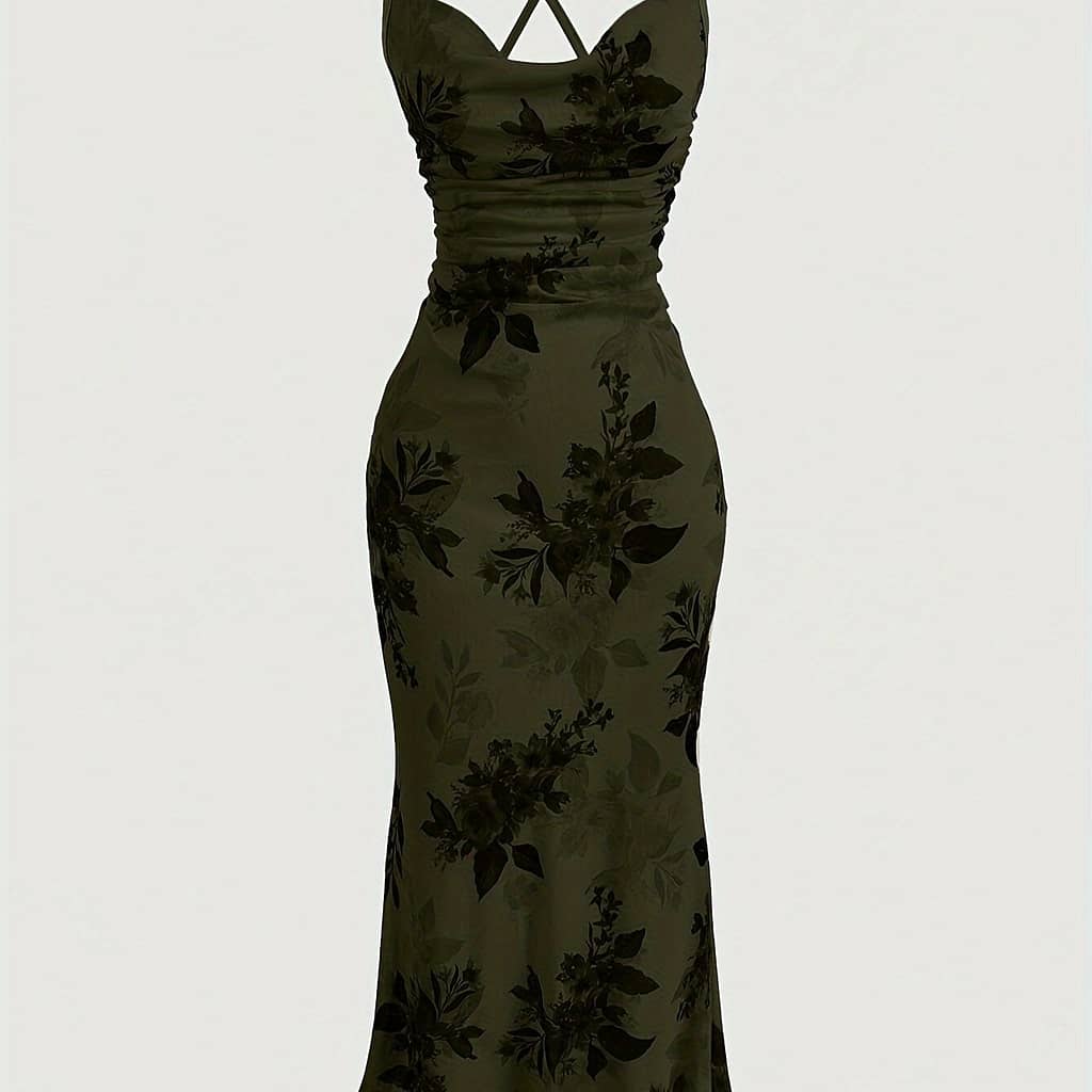 Floral Print Crisscross Cami Dress, Elegant Sleeveless Spaghetti Strap Dress For , Women’s Clothing Clothing Shop Online at Dubai Trades 2