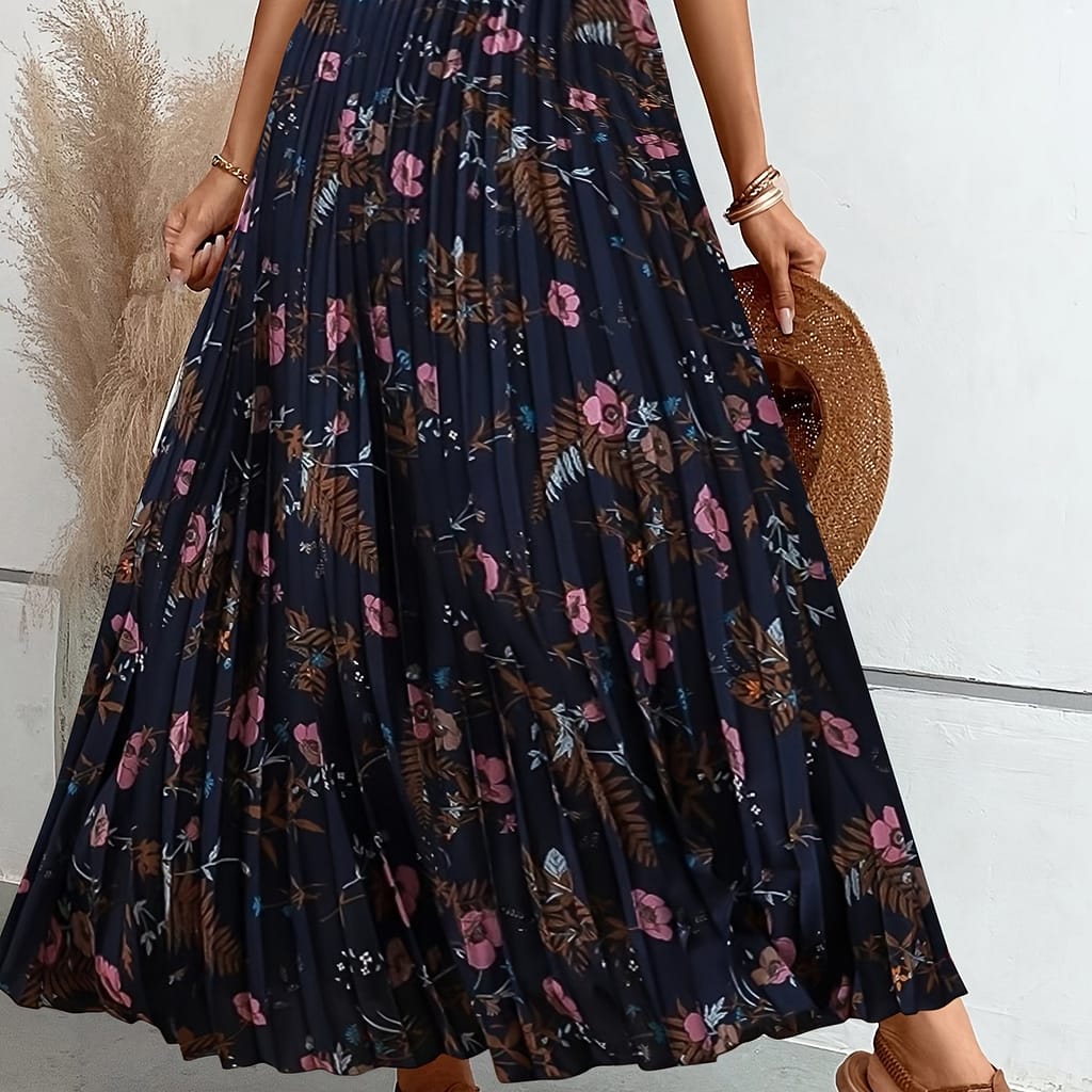 Floral Print Pleated A-line Skirt, Elegant High Waist Ankle Length Skirt For , Women’s Clothing Clothing Shop Online at Dubai Trades 2