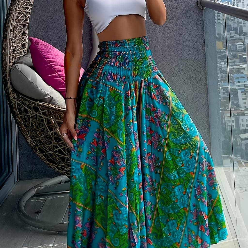 Floral Print Shirred Waist Pants, Casual & High Waist Pants For , Women’s Clothing Clothing Shop Online at Dubai Trades 2