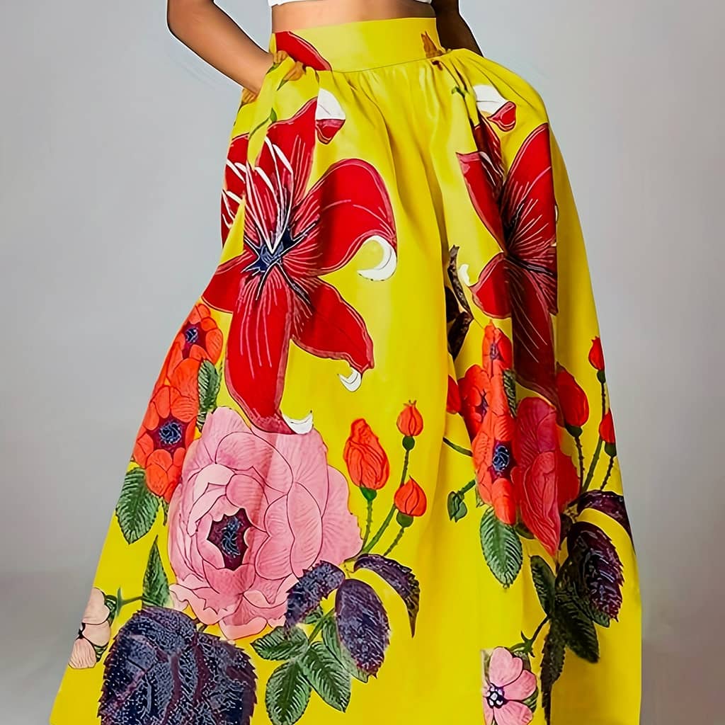 Floral Print Skirt, Elegant High Waist Maxi Skirt For Spring & Fall, Women’s Clothing Clothing Shop Online at Dubai Trades 2