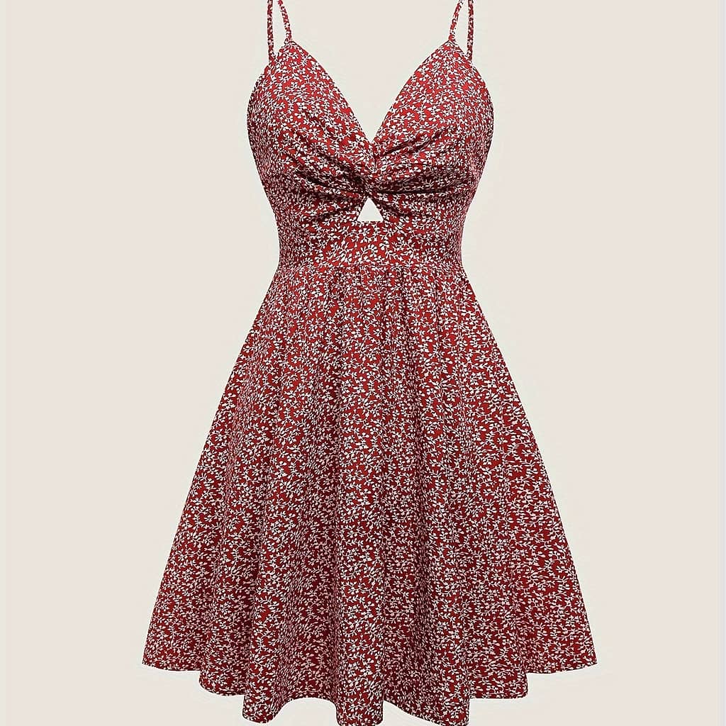 Floral Print Twist Front Cami Dress, Elegant Cut Out Dress For , Women’s Clothing Clothing Shop Online at Dubai Trades 2