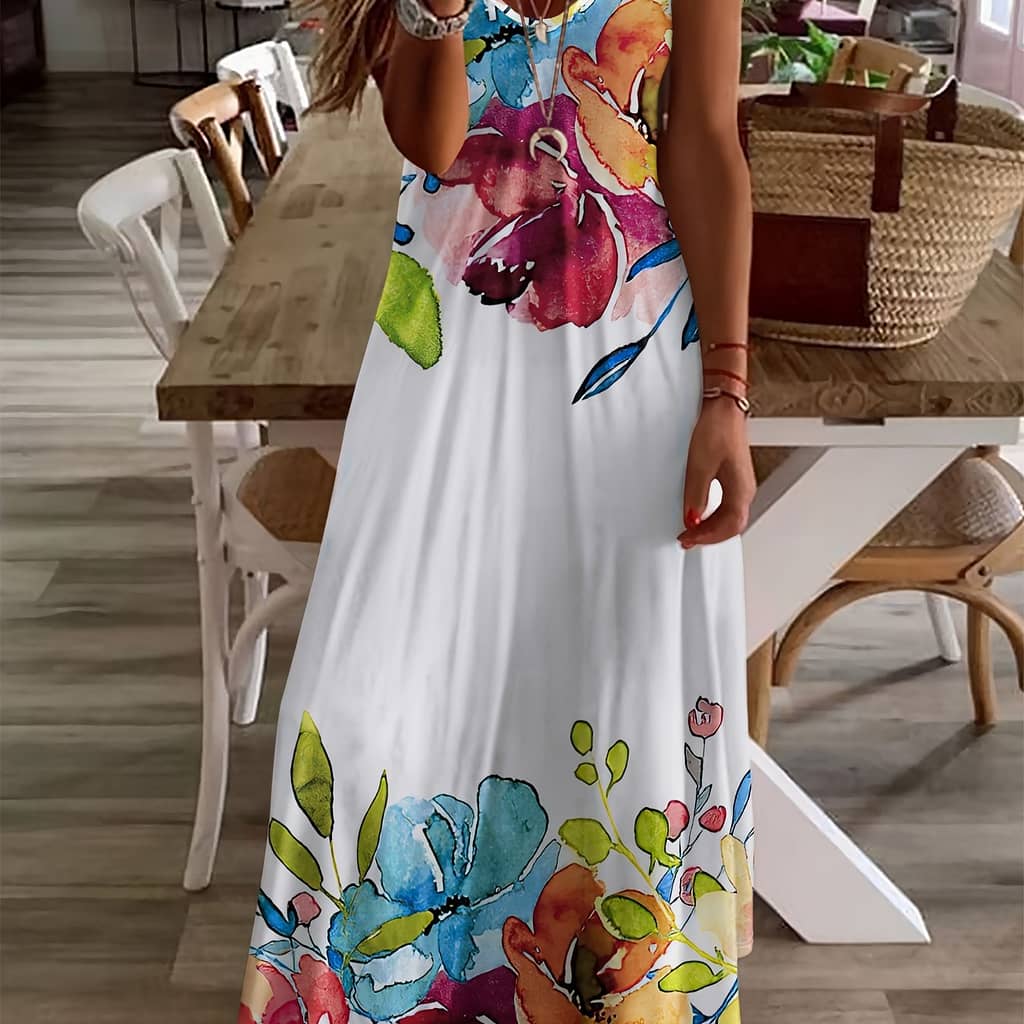 Floral Print V Neck Dress, Casual Short Sleeve Maxi Dress For , Women’s Clothing Clothing Shop Online at Dubai Trades 2
