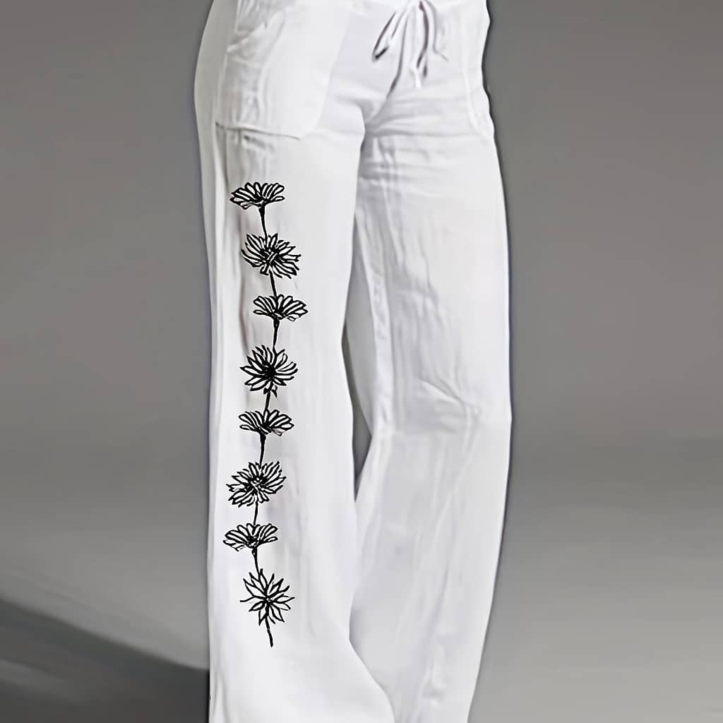Floral Print Wide Leg Pants, Casual Loose Pants For Spring & Fall, Women’s Clothing Clothing Shop Online at Dubai Trades 2