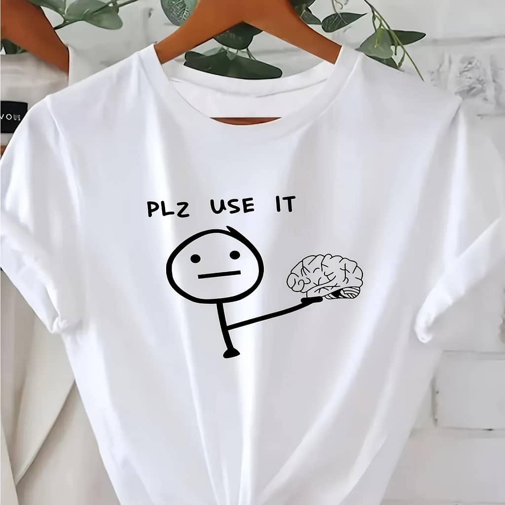 Funny Graphic & Letter Print Casual T-shirt, Crew Neck Short Sleeve Top For Spring & Summer, Women’s Clothing Clothing Shop Online at Dubai Trades 2