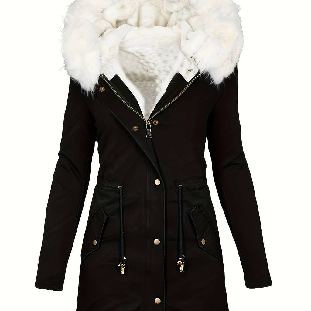 Fur Hood Drawstring Parka Coat, Zip Up Button Front Pocket Thermal Overcoat, Women’s Clothing Clothing Shop Online at Dubai Trades 2