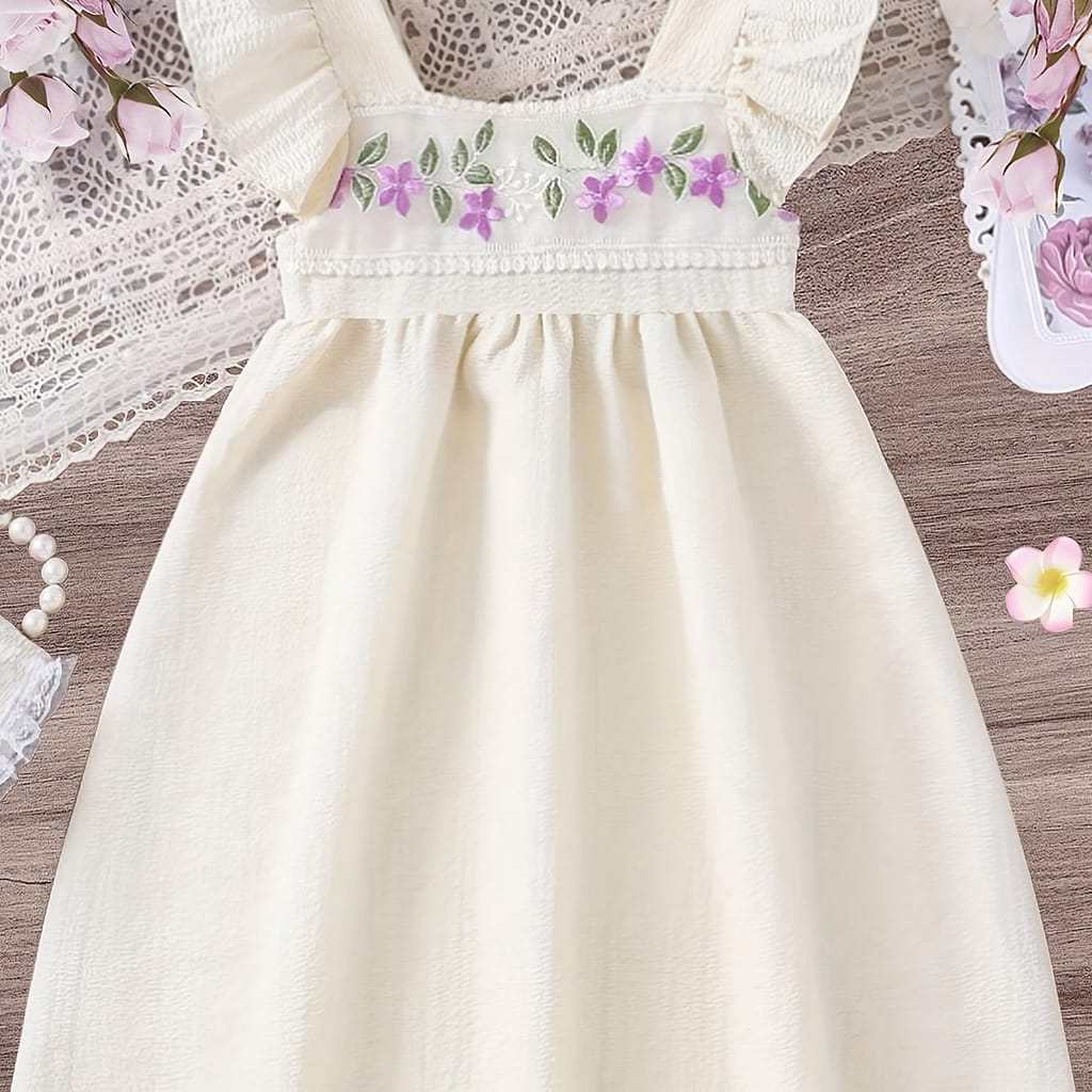 Girl’s Exquisite Embroidered Floral Ruffle Sleeve Casual Romantic Dress Casual Shop Online at Dubai Trades 2