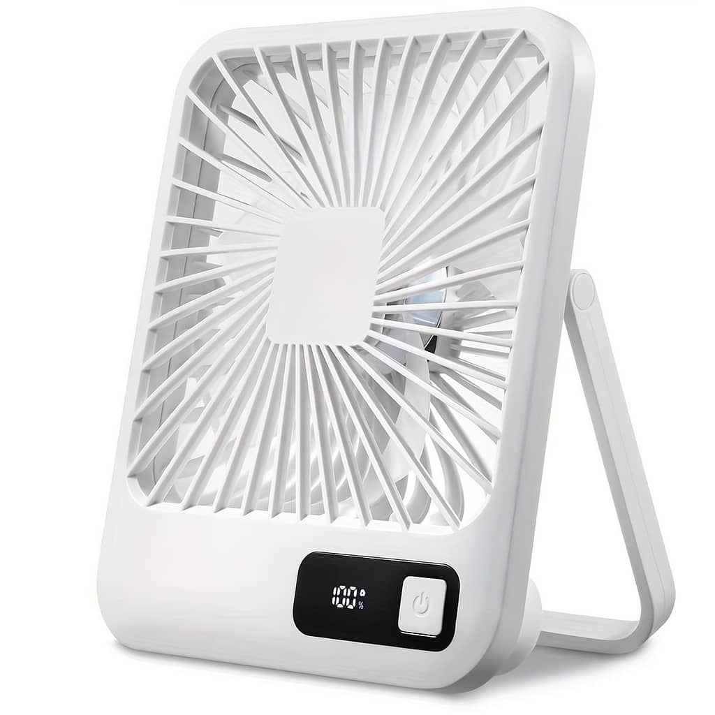 Goard Portable Desk Fan With 180° Swivel, 5-speed Adjustable Wind, Usb Rechargeable Battery, Power Display – Home, Office, Travel & Outdoor Use Heating, Cooling & Air Quality Shop Online at Dubai Trades 2