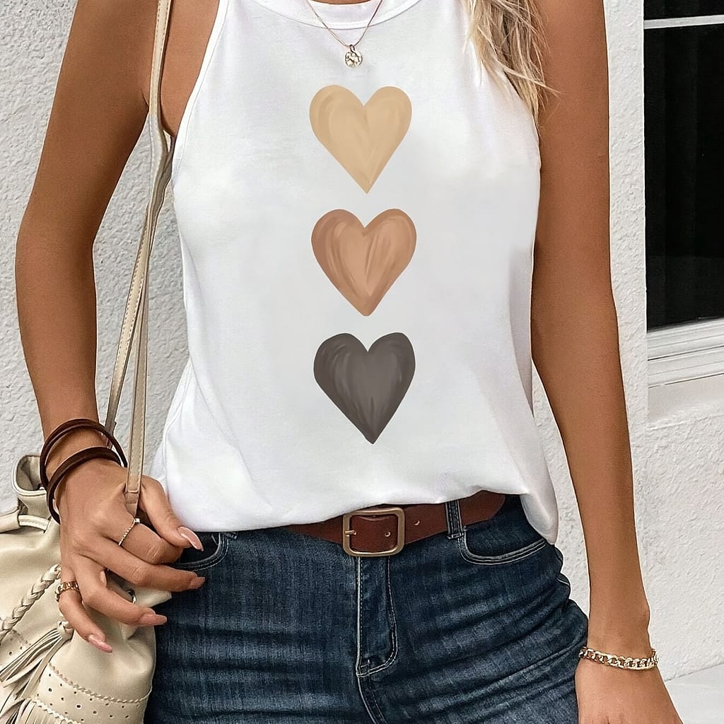 Gradient Heart Print Halter Top, Elegant Sleeveless Top For Summer & Spring, Women’s Clothing Clothing Shop Online at Dubai Trades 2