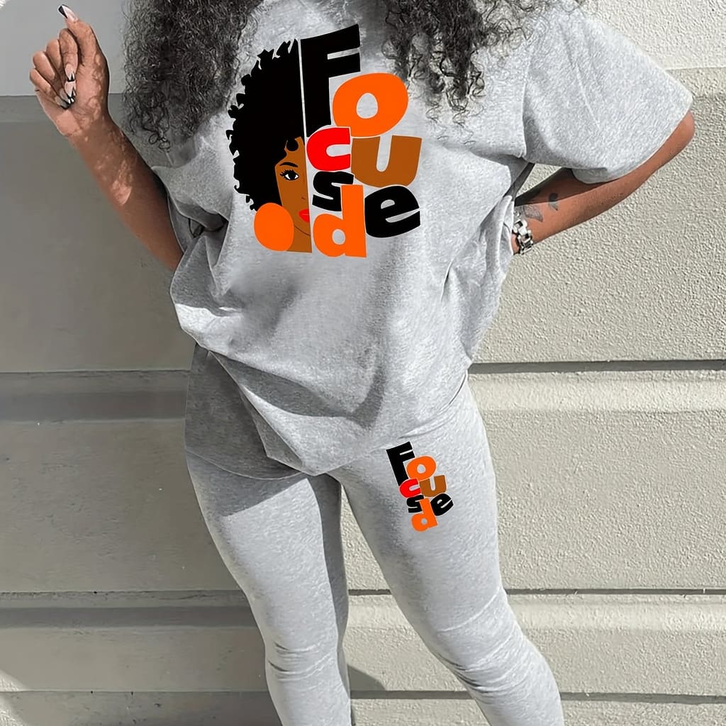 Graphic Print 2 Piece Set, Short Sleeves & Pants, Women’s Clothing Clothing Shop Online at Dubai Trades 2