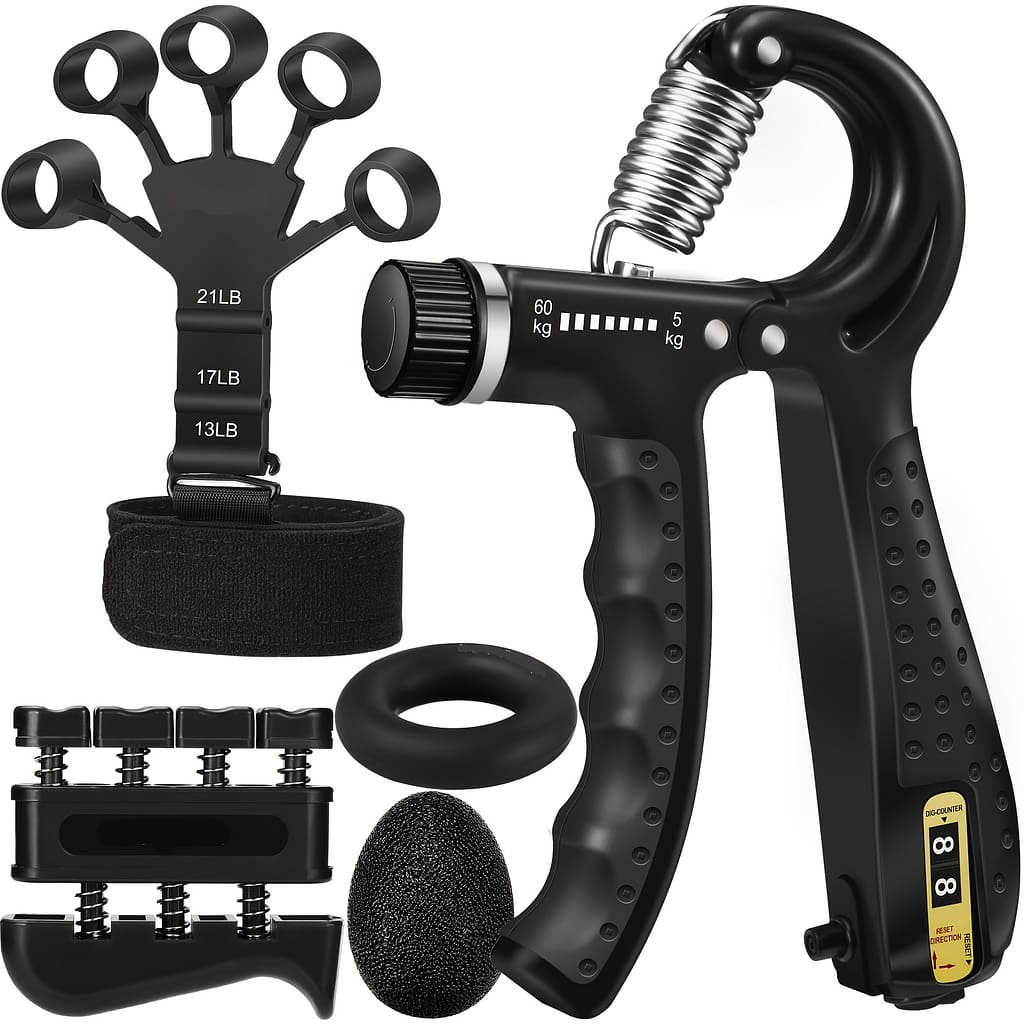 Grip Strength Trainer Kit (5 Pack) With Finger Exerciser, Hand Grip Strengthener, Hand Extension Exerciser, Hand Strength Ball And Forearm Workout Ring For Muscle Building Exercise & Fitness Shop Online at Dubai Trades 2