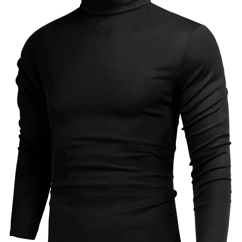 High Collar Warm Fleece Lined Shirt, Men’s Casual Warm Solid Mid Stretch Pullover Sweater For Clothing Shop Online at Dubai Trades 2