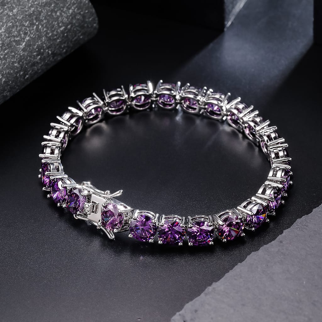Icedchics 8mm Purple Cubic Zirconia – Fashionable Copper Chain For Weddings, Anniversaries & Casual Attire – Perfect Gift For Thanksgiving, Christmas, Father’s Day Bracelets Shop Online at Dubai Trades 2