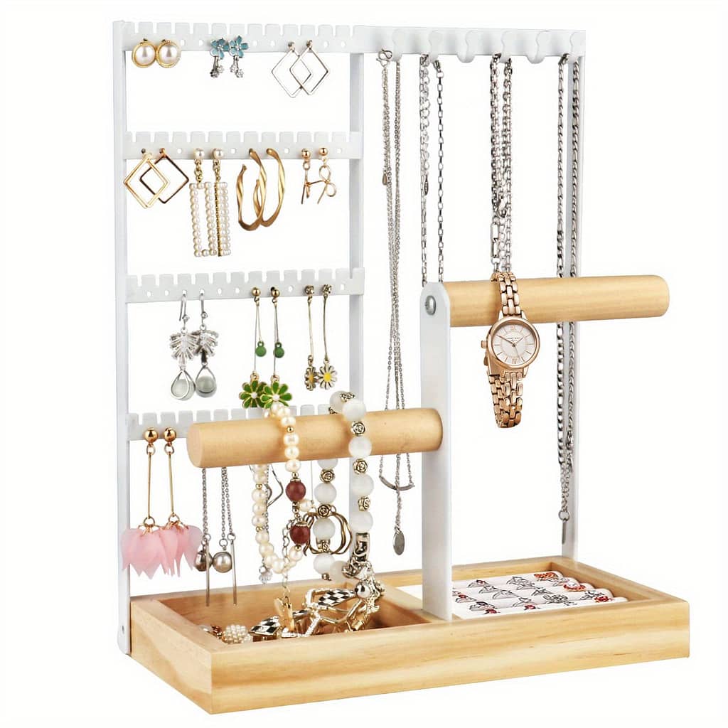 Jewelry , 4-tier Earring Holder With 48 Holes, 6 Hook Necklace , Jewelry Holder With Ring And Bracelet Holder, Jewelry Towers Home & Kitchen Shop Online at Dubai Trades 2