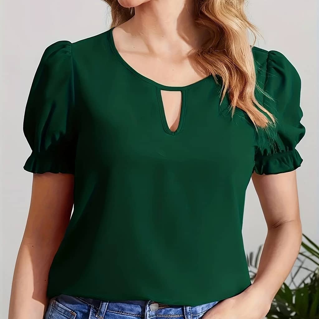 Keyhole Neck Blouse, Elegant Puff Sleeve Top For , Women’s Clothing Blouses Shop Online at Dubai Trades 2
