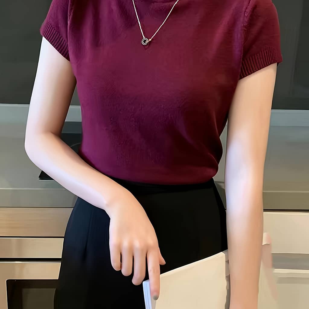 Knitted Versatile Design Half-high Collar Short Sleeve Thin Pullover Clothing Shop Online at Dubai Trades 2