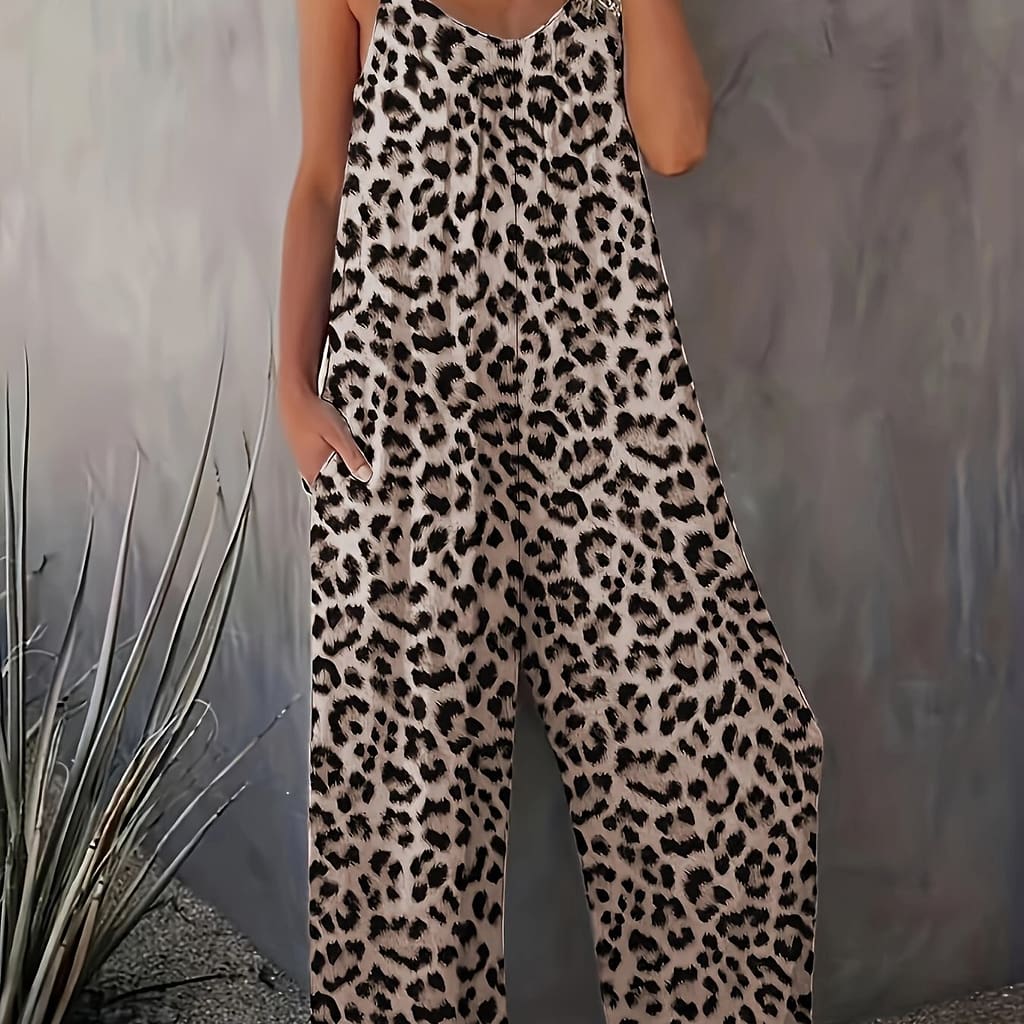 Leopard Print Cami Jumpsuit, Casual Sleeveless Jumpsuit With Pockets For , Women’s Clothing Clothing Shop Online at Dubai Trades 2