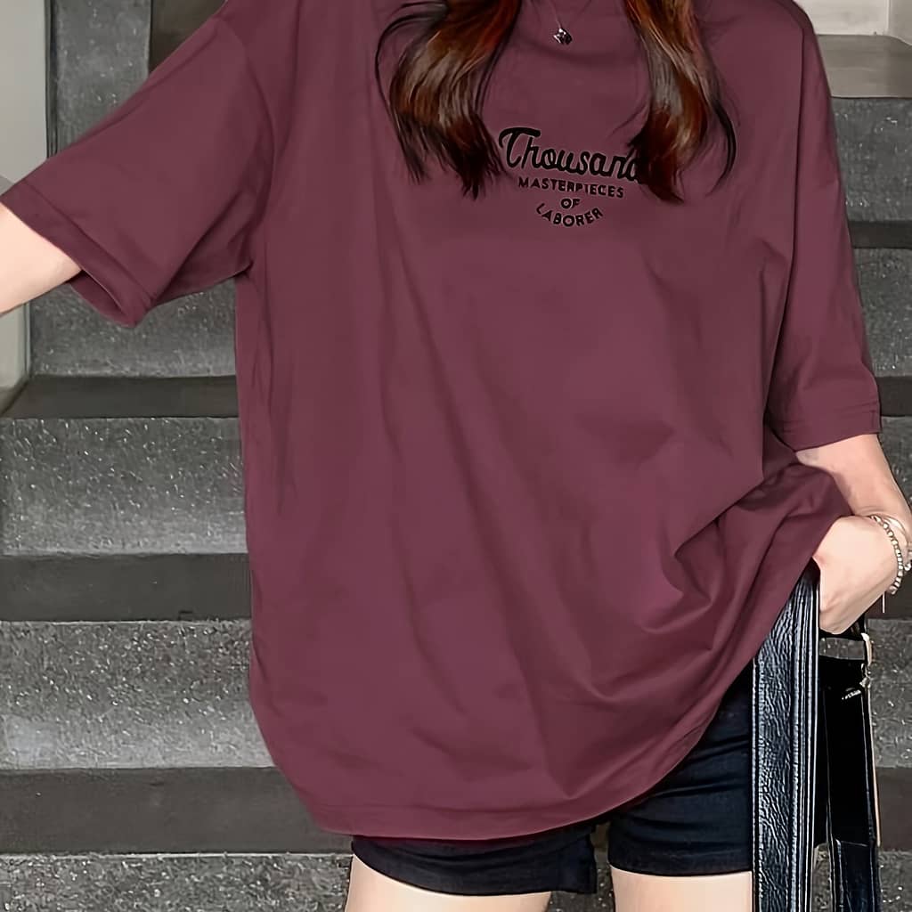 Letter Print Crew Neck Loose Solid T-shirt, Casual Short Sleeve Top For , Women’s Clothing Clothing Shop Online at Dubai Trades 2