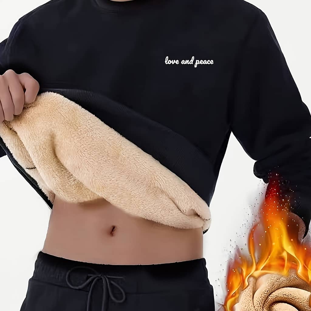 Letter Print Men’s Crew Neck Fleece Sweatshirt, Warm And Comfy Top For Fall And Winter Sports And Casual Wear Active Shop Online at Dubai Trades 2