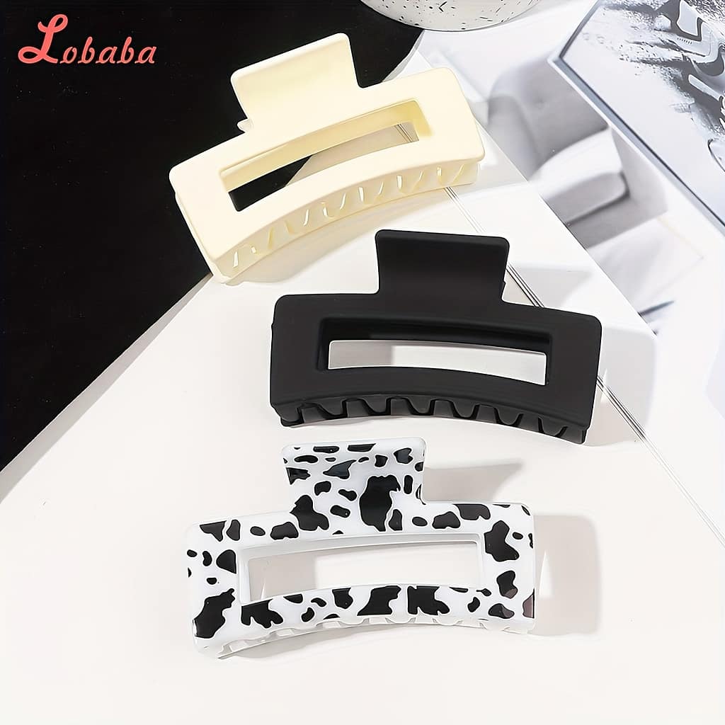 Lobaba Elegant Minimalist Oblong Hair Claw Clips Set Of 3 – , Big Size, Solid Color & Transparent Print – Plastic Shark Clip Hair Accessories For Women And Girls 14+ Beauty & Personal Care Shop Online at Dubai Trades 2