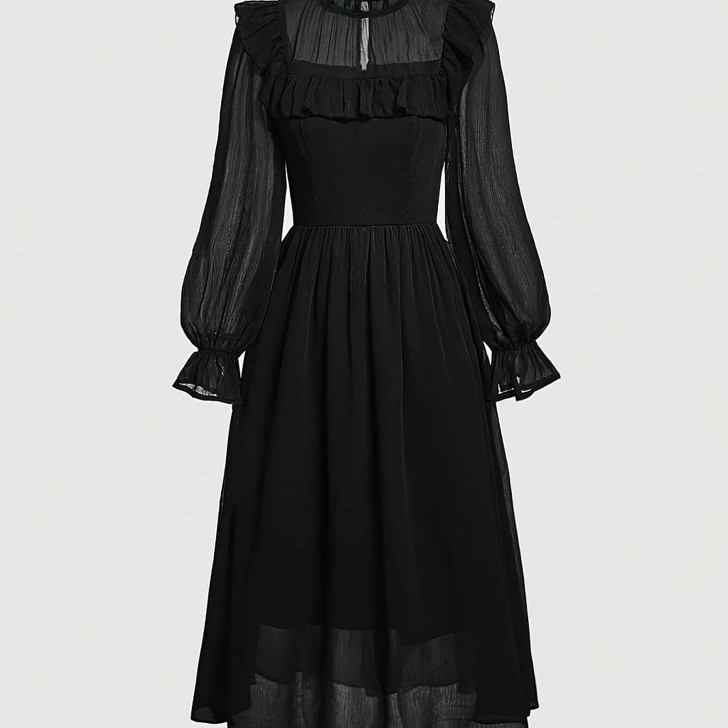 Long Sleeve Solid Color Dress, Elegant Square Neck A-line Midi Dress For Fall & Winter, Women’s Clothing Clothing Shop Online at Dubai Trades 2