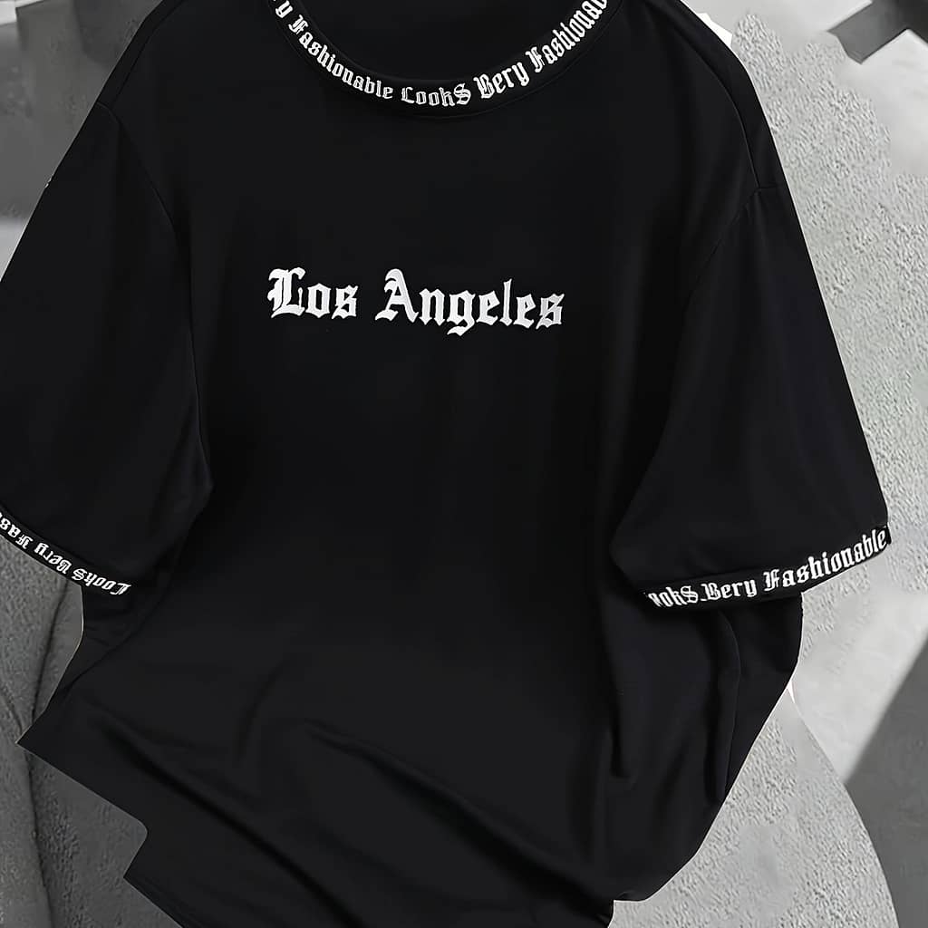 Los Angeles Print Men’s Crew Neck Fashionable Short Sleeve Sports T-shirt, Comfortable And , For Summer And Spring, Athletic Style, Fit T-shirt, As Gifts Active Shirts & Tees Shop Online at Dubai Trades 2