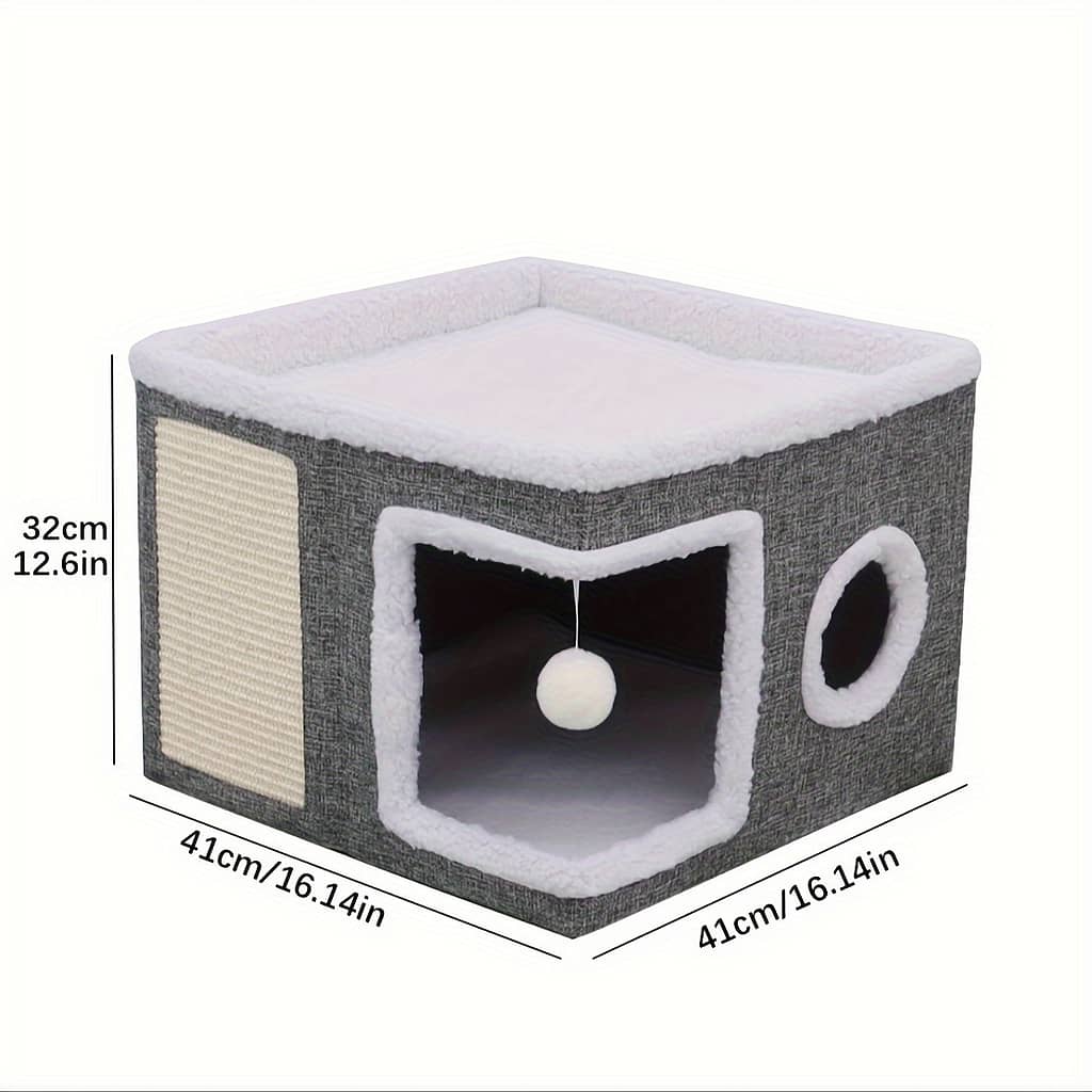 Luxury Double-layered Cat Nest With Sisal Scratching Post, Foldable And Enclosed Design, Large Space For Cats – Beds & Furniture Shop Online at Dubai Trades 2