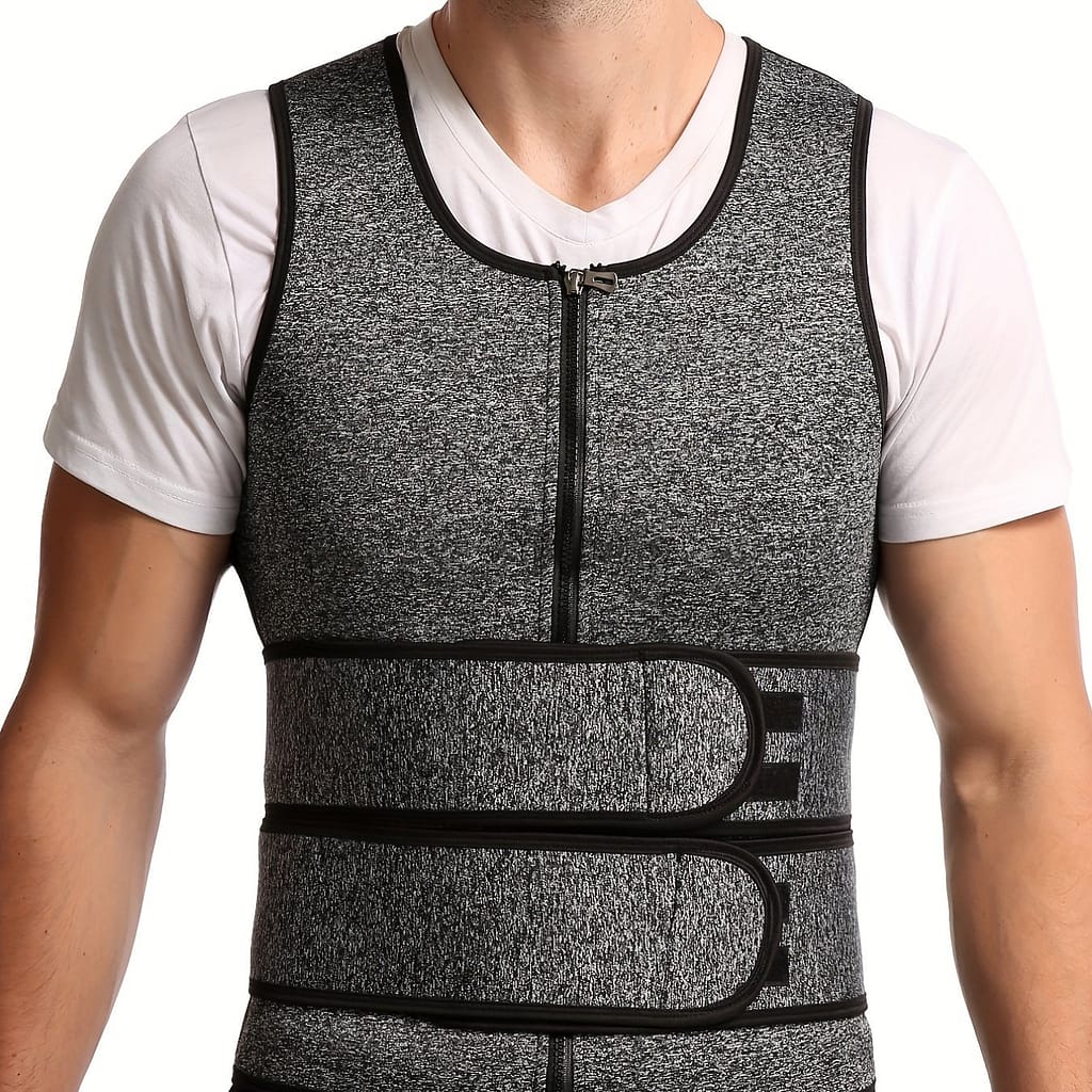 Men’ Belt Vest Shapewear, Neoprene Reinforced Sweat Bodysuit, Sports Waist Cincher Belly Belt, Gray Clothing Shop Online at Dubai Trades 2