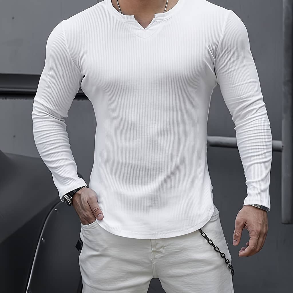 Men’ Henley Shirt, Active V Neck Slim-fit Long Sleeve Shirt For Fall Outdoor Activities Clothing Shop Online at Dubai Trades 2