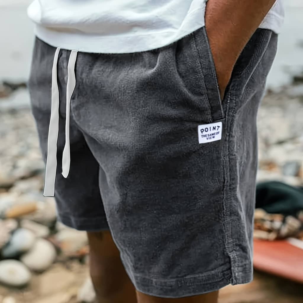 Men’ Patched Corduroy Shorts With Drawstrings, Casual Stylish Versatile Shorts For Summer Outdoors Clothing Shop Online at Dubai Trades 2