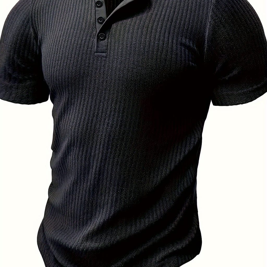 Men’ Pattern Knit Short Sleeve Henley Shirt, Casual And Chic For Summer Leisurewear And Outdoors Activities Clothing Shop Online at Dubai Trades 2