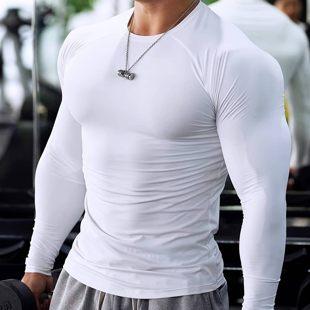 Men’ Solid Color Long Sleeve Comfy T-shirt, Breathable Quick-drying Tee Men’s Summer Clothes Top For Sports Fitness Running Basketball Mountaineering Cycling Clothing Shop Online at Dubai Trades 2