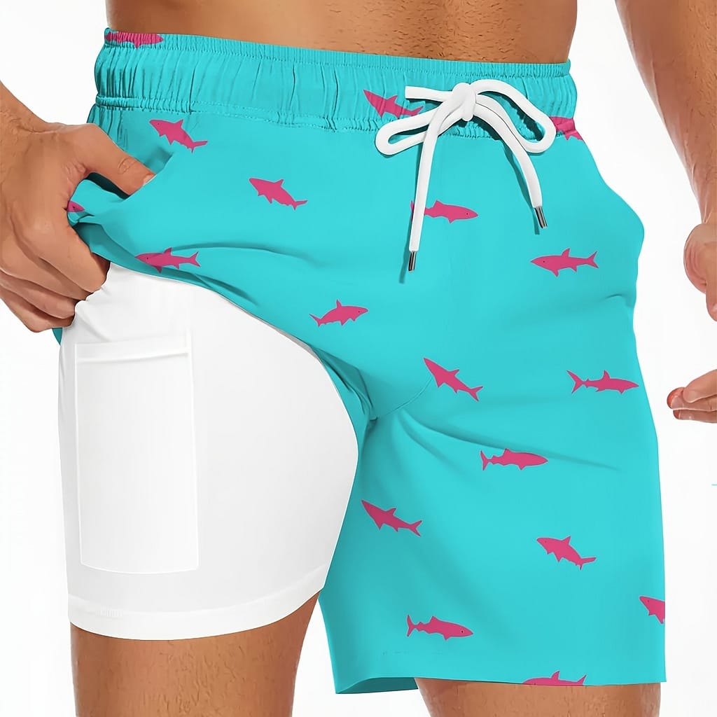 Men’s 2 In 1 Board Shorts With Drawstring And Pockets, Casual And Stylish Shorts For Summer Beach And Outdoors Wear Board Shorts Shop Online at Dubai Trades 2