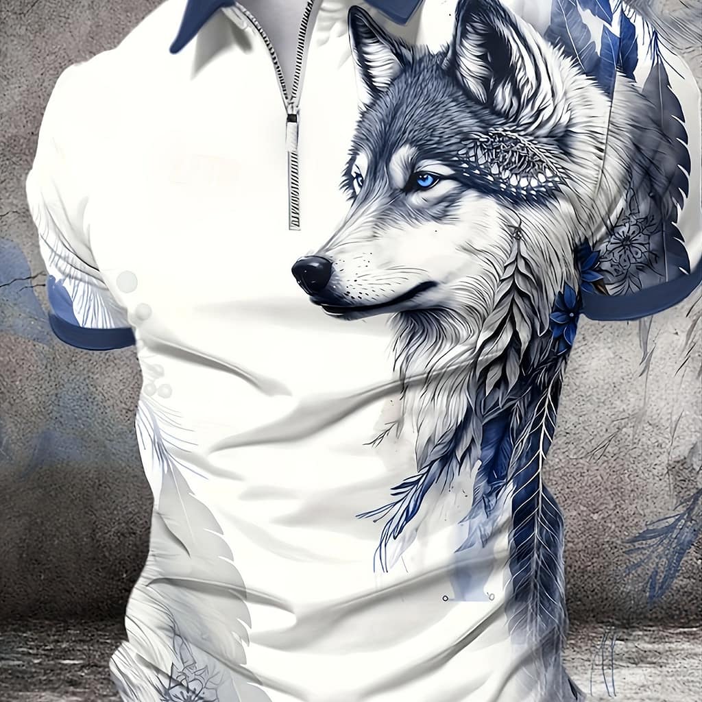 Men’s 3d Wolf Print Shirt – Stylish , Breathable Polyester, Short-sleeved With Slightly Elastic Lapel – Ideal For Work Or Streetwear, Summer Wear Clothing Shop Online at Dubai Trades 2