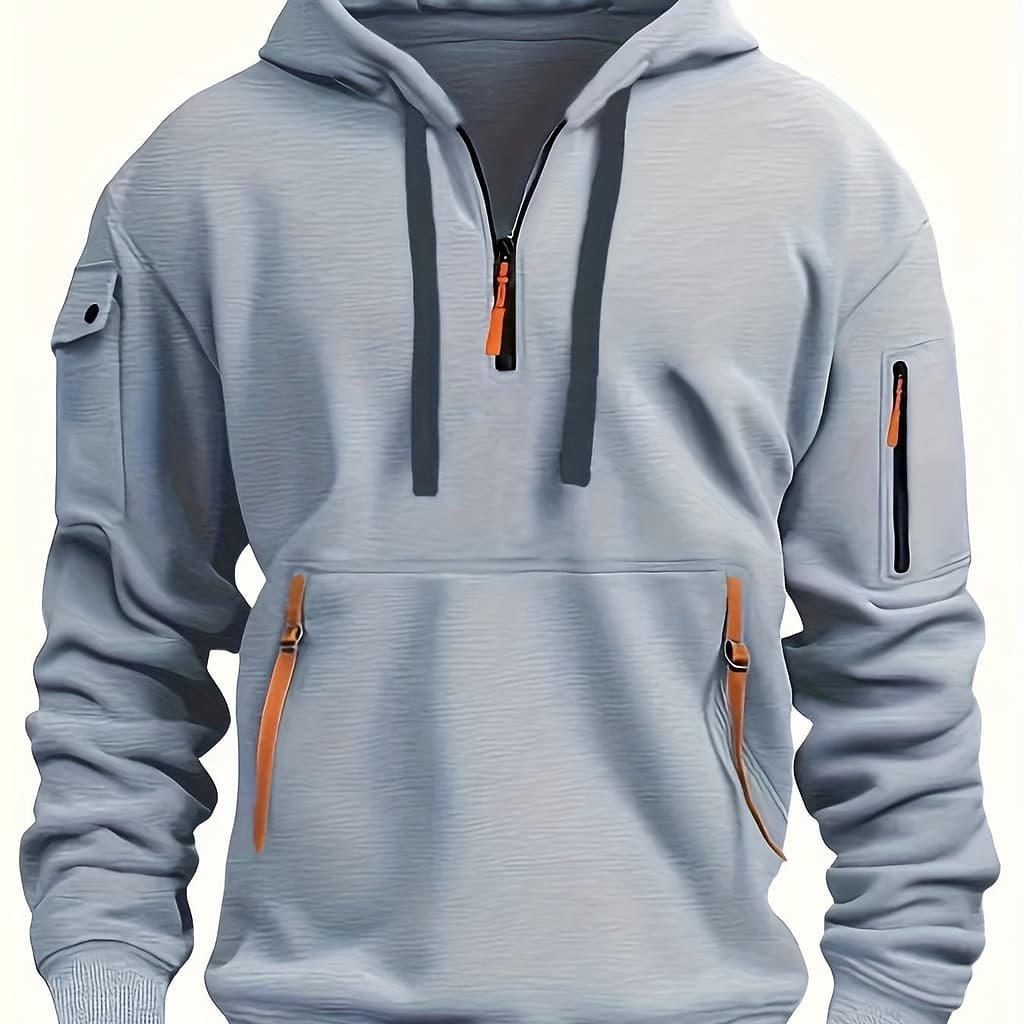Men’s Athleisure Sports Multi-zip Sweatshirt Fashion Patch Pocket Pullover Hoodie Clothing Shop Online at Dubai Trades 2