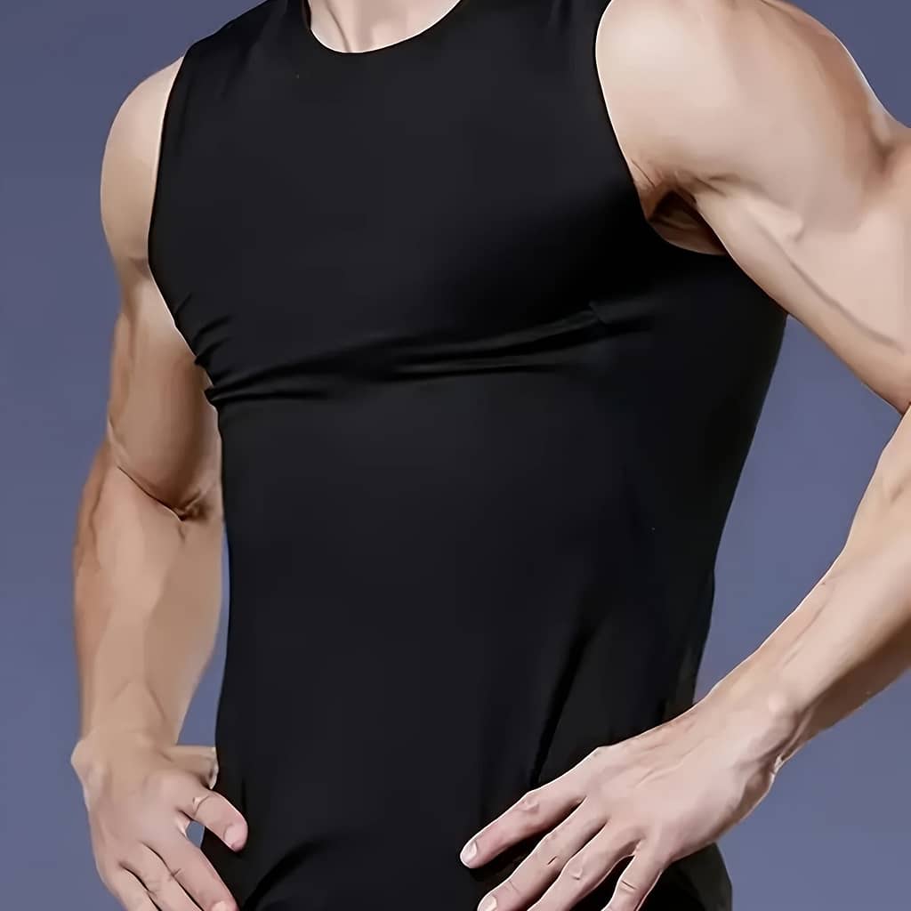 Men’s Athletic Sleeveless Tank Top, High Stretch Knit Fabric, Solid Color, Polyester 94% Spandex 6%, Crew Neck, , Quick Workout Vest Active Shop Online at Dubai Trades 2