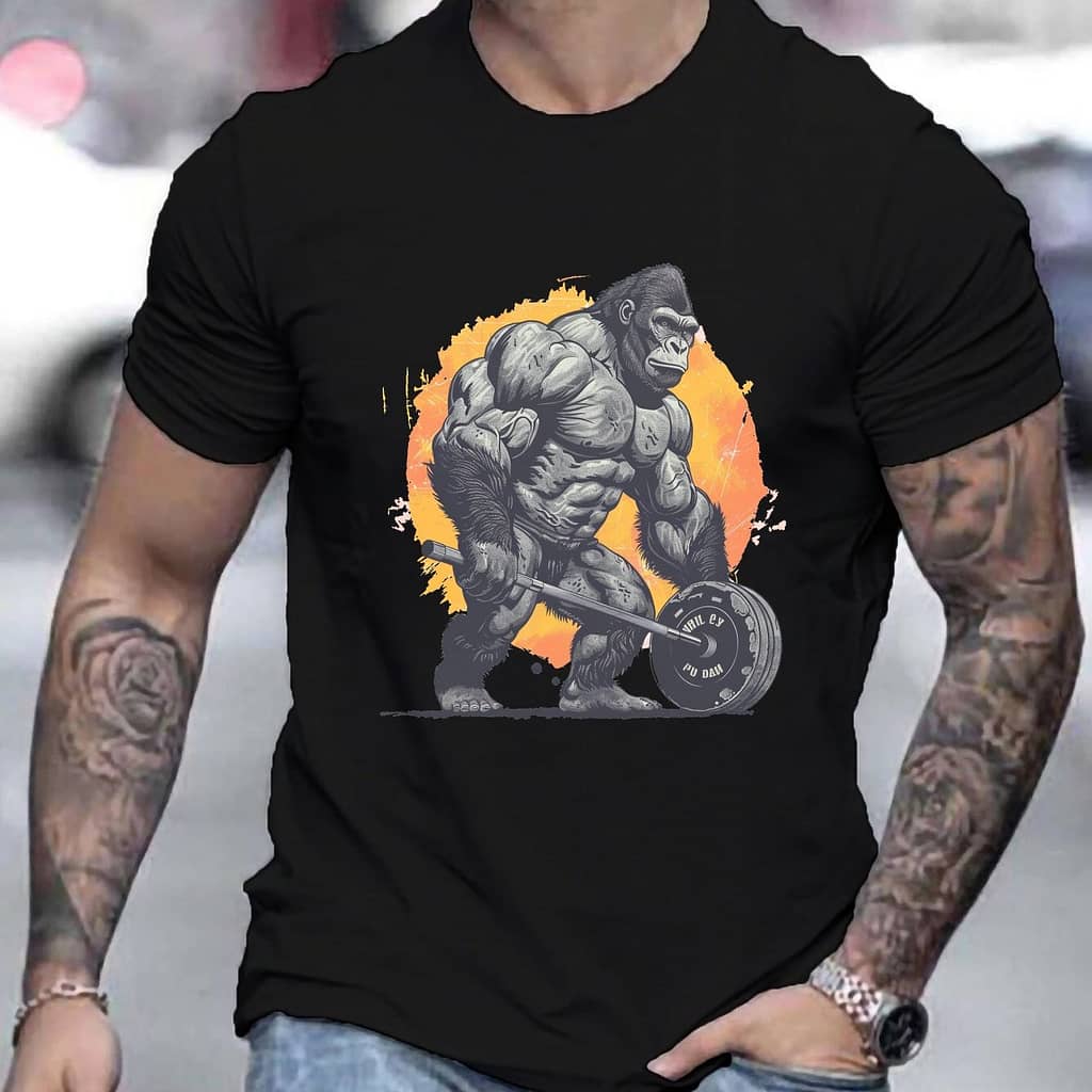 Men’s Athletic Weightlifting T-shirt – Breathable Polyester, , Crew Neck, Casual Summer Tee With Machine Washable Feature Clothing Shop Online at Dubai Trades 2