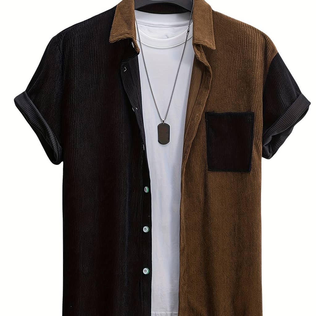 Men’s Bohemian Contrast Color Block Button-up Shirt – Machine Washable Regular Fit Casual & Formal Wear For , Versatile Clothing | Durable Construction Casual Button-Down Shirts Shop Online at Dubai Trades 2