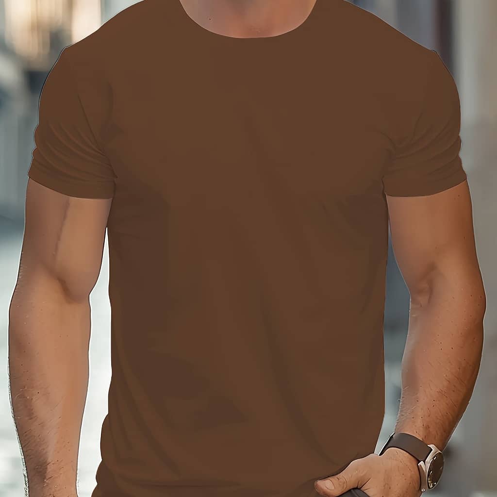 Men’s Casual Athletic Short Sleeve T-shirt In Solid Color, Sporty Classic Crew Neck T-shirt, Breathable And Comfortable For Wear Active Shirts & Tees Shop Online at Dubai Trades 2