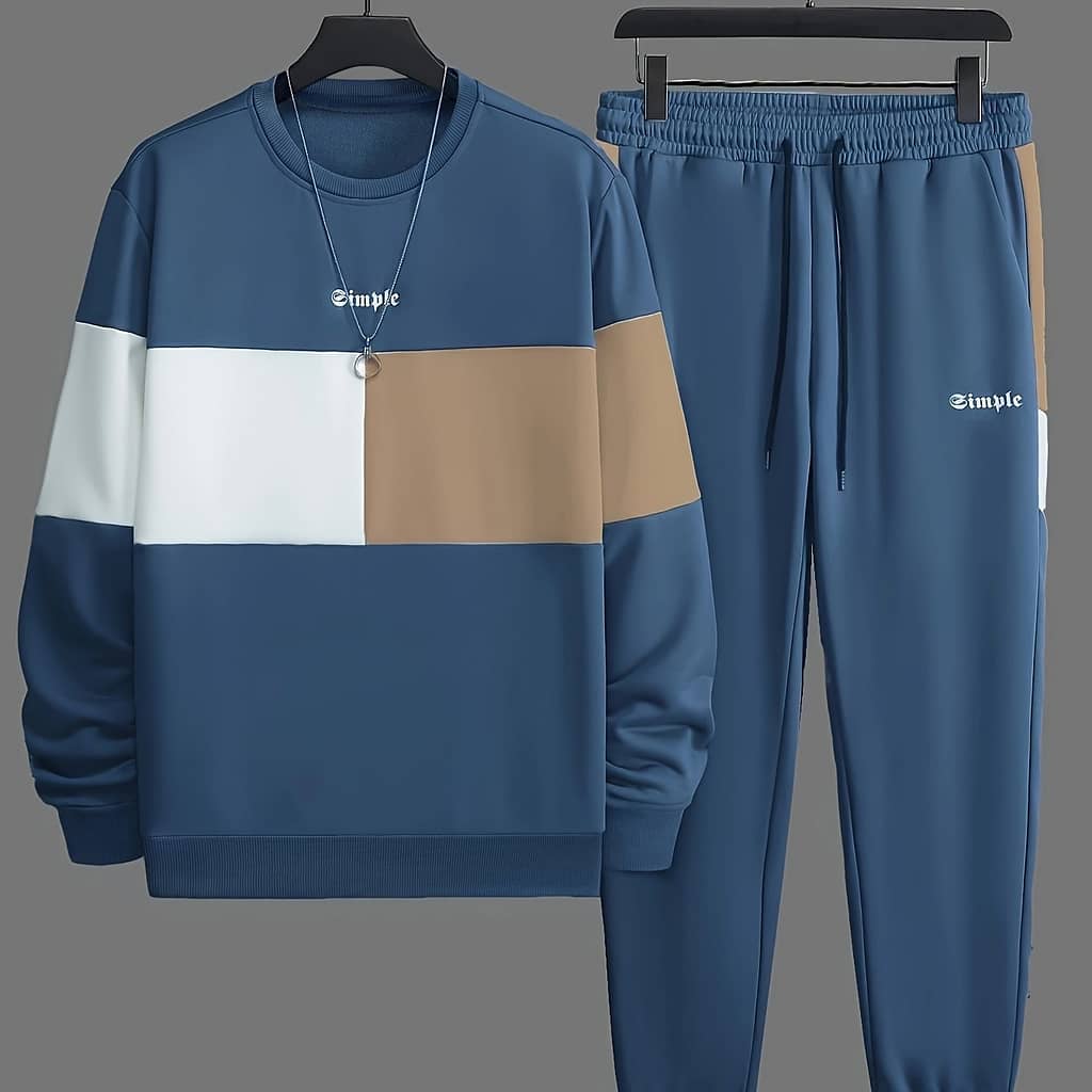 Men’s Casual Crew Neck Sweatshirt & Joggers Set – Color , Polyester , Machine Washable – Spring/fall, Style, Conventional Version, Spring/autumn Active Shop Online at Dubai Trades 2