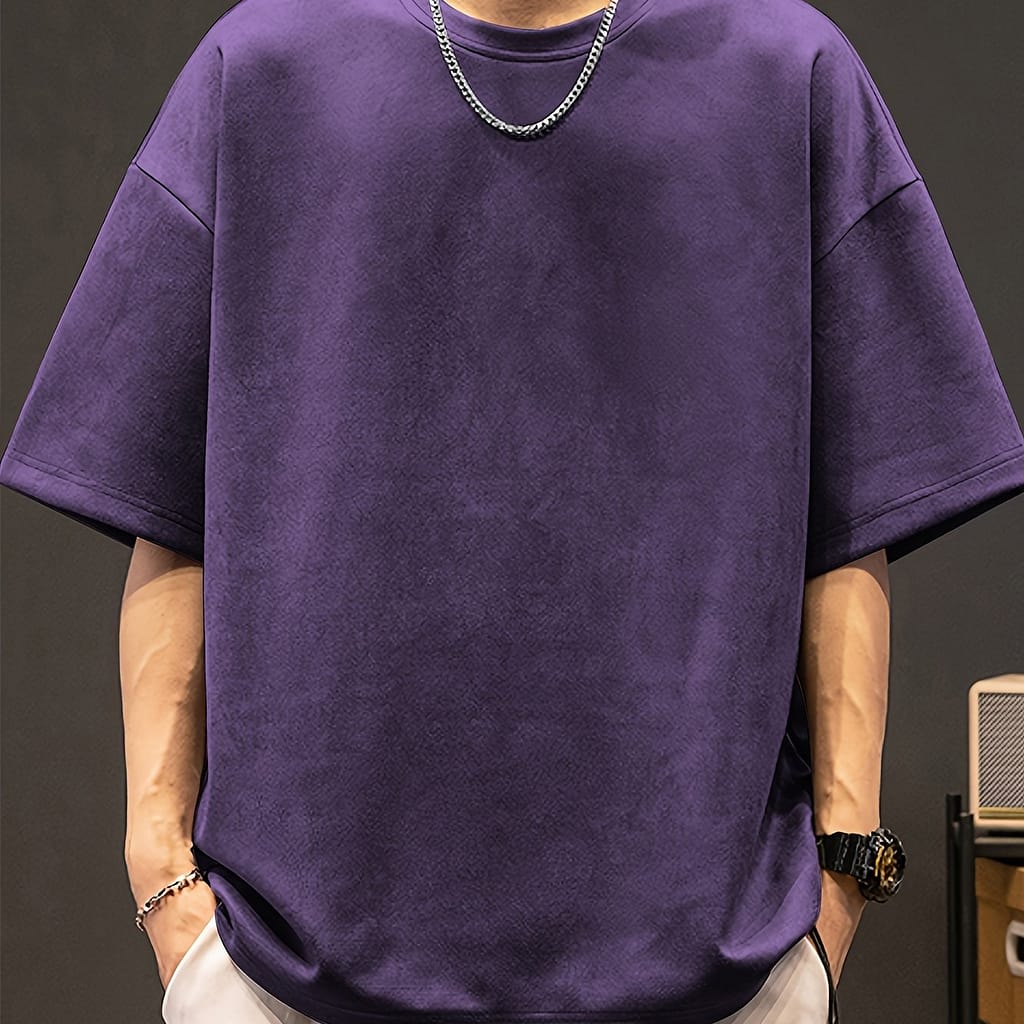 Men’s Casual Fashion Suede Short Sleeve T-shirt – Breathable, Comfortable, Loose Fit For Summer Clothing Shop Online at Dubai Trades 2