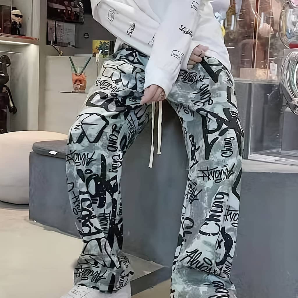 Men’s Casual Letter Print Drawstring Pants – Lightweight Polyester , Wide-leg Design For Outdoor Activities, Machine Washable – Ideal For Spring/summer/fall Hiking & Outdoor Recreation Clothing Shop Online at Dubai Trades 2