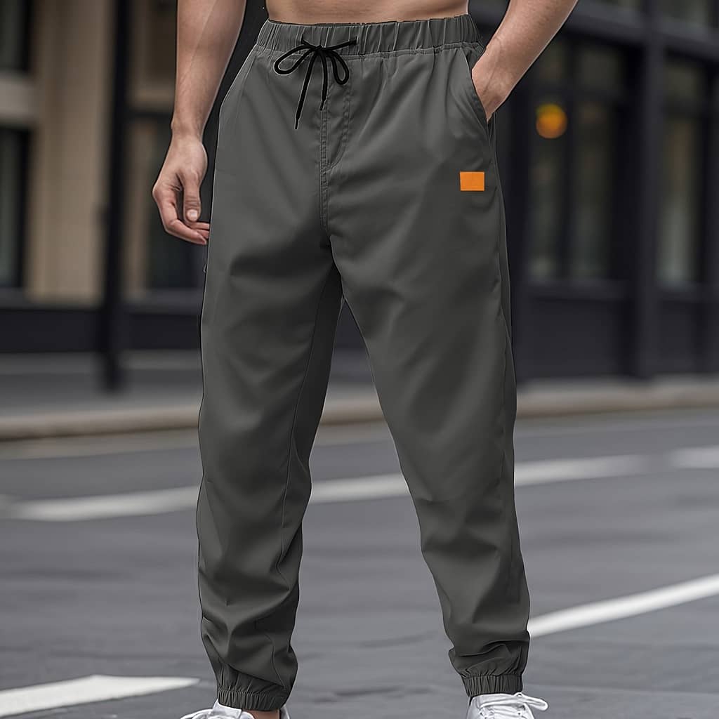 Men’s Casual Outdoor Long Pants, 100% Polyester Solid Color Drawstring Waist Regular -season Woven Trousers, Relaxed Fit Pants | Casual Drawstring Pants | Woven Fabric Casual Shop Online at Dubai Trades 2