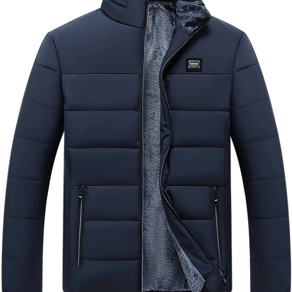 Men’s Casual Polyester Jacket | Stand Collar | Full-zip Front With Zippered Pockets | Warm Fleece Lining | Solid Color | Ideal For Autumn & Winter | And Stylish Outerwear Clothing Shop Online at Dubai Trades 2