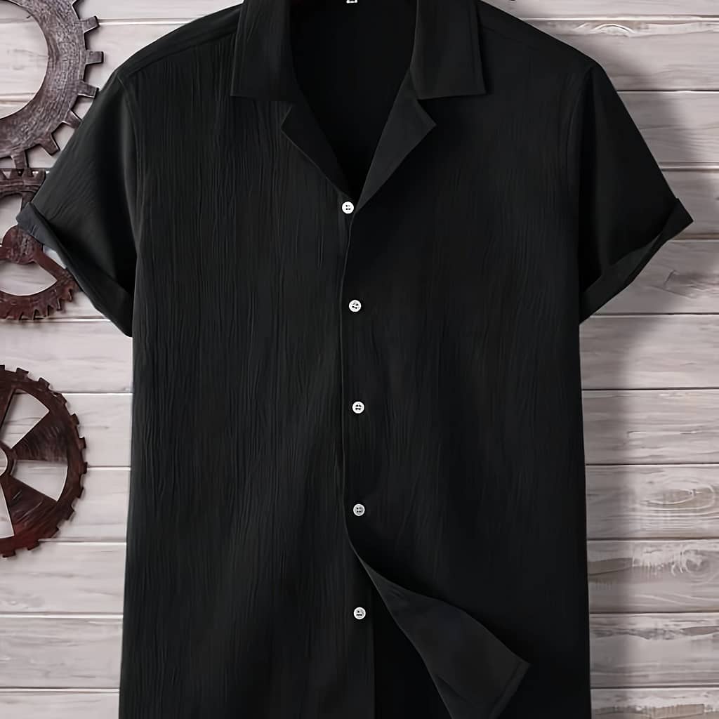 Men’s Casual Solid Color Polyester Shirt, 100% Polyester, Non-stretch Woven Fabric, Regular Fit, Summer Lapel Collar, 100g/m² – Cy503 Casual Button-Down Shirts Shop Online at Dubai Trades 2
