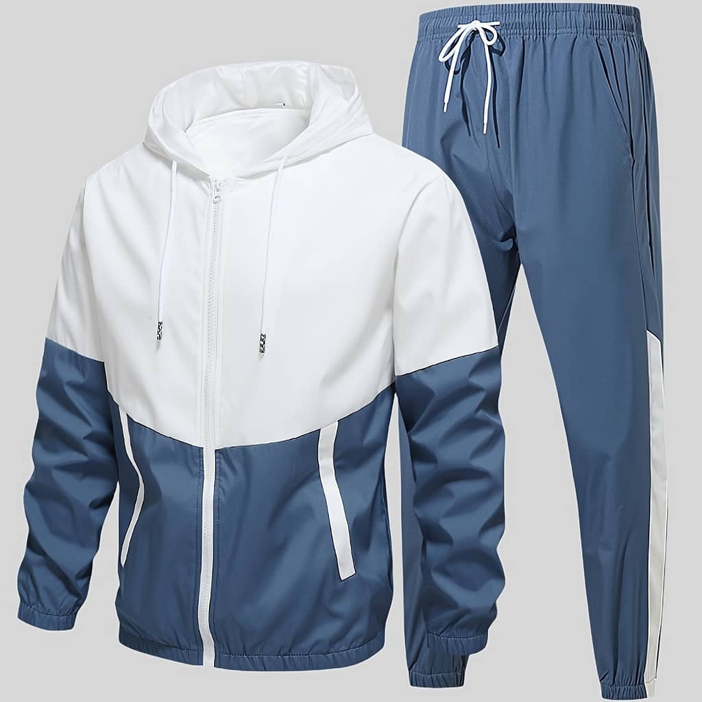 Men’s Casual Sports Set, Spring/autumn Hooded Jacket And Pants, 2-piece Stylish Athletic Suit, Youth Fashion Trend, Color Active Shop Online at Dubai Trades 2
