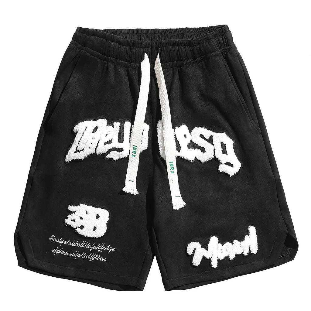 Men’s Casual Summer Shorts – Knee-length, Loose Fit, Embroidered Lettering, Drawstring Waist, Light Blue, Beach & Travel, Travel Shorts | Shorts | Fabric Active Shop Online at Dubai Trades 2