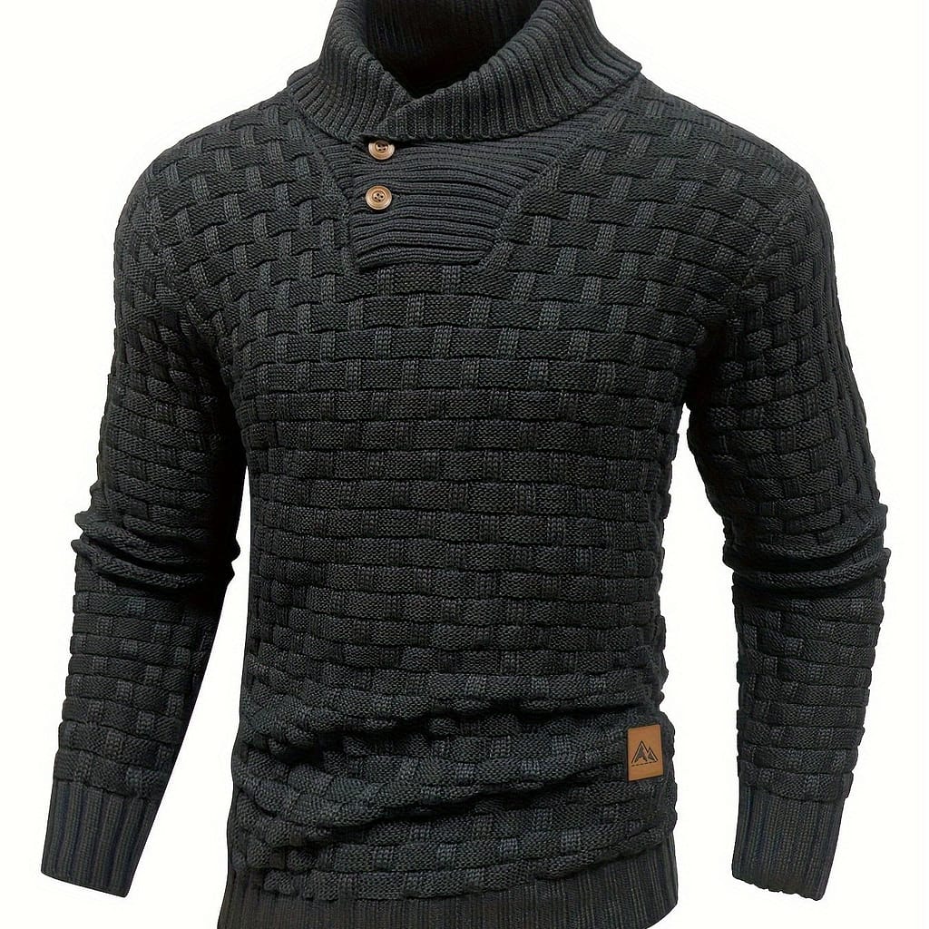 Men’s Casual Waffle Pattern High Stretch Sweater, Chic Mature Pullover Sweater For Fall Winter Clothing Shop Online at Dubai Trades 2