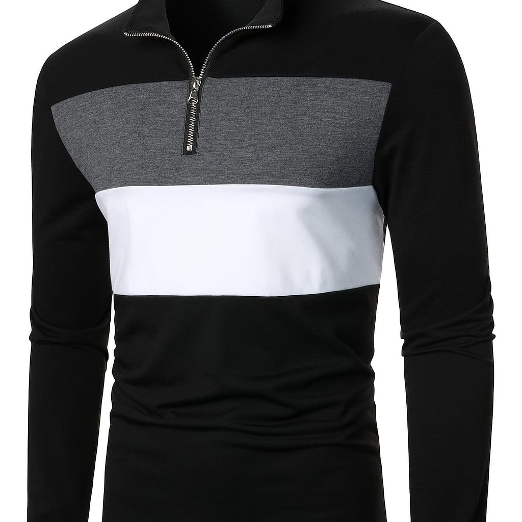 Men’s Color Half-zip Collared Long Sleeve T-shirt – Casual, Stretchy Polyester , Machine Washable – Ideal For Spring & Fall Clothing Shop Online at Dubai Trades 2